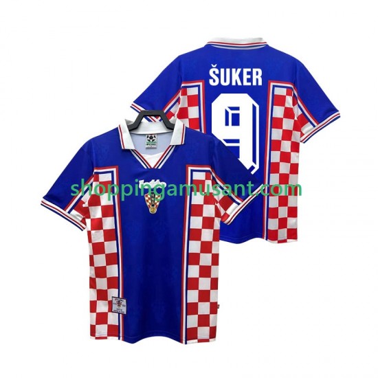 Croatie SUKER 9 Rétro Homme Extérieur 1998 Manche Courte Maillot de Foot