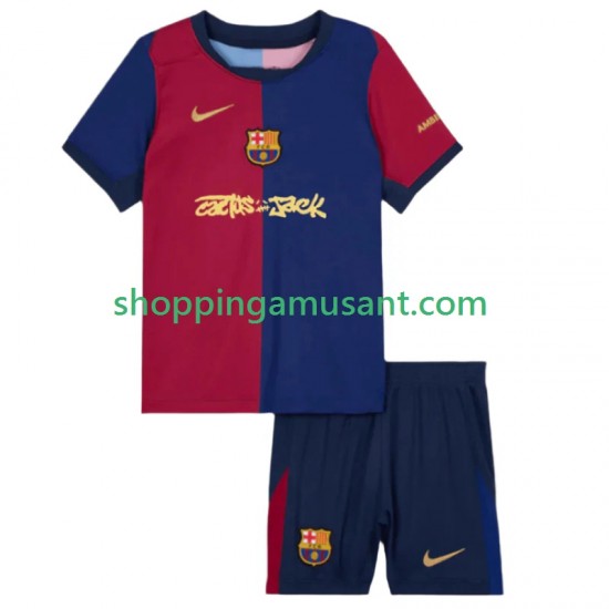 FC Barcelone TRAVIS SCOTT Enfant Domicile 2024-2025 Manche Courte Maillot de Foot