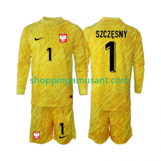 Pologne Szczesny 1 Gardien Enfant Domicile 2024 Manche Longue Maillot de Foot