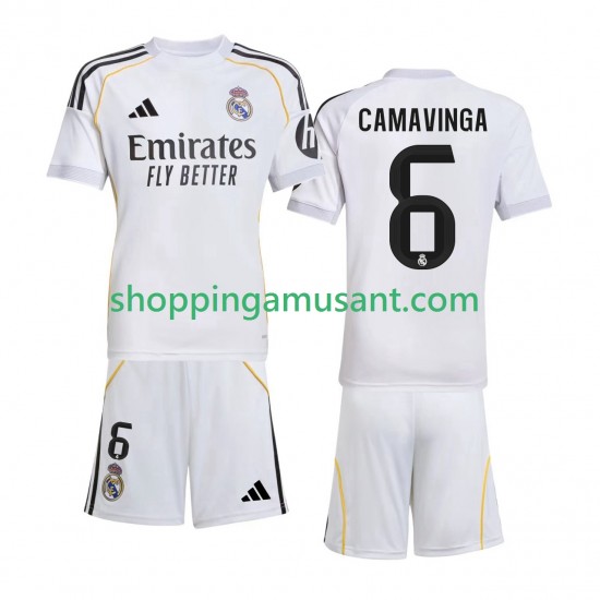 Real Madrid Camavinga 6 Enfant Domicile 2025-2026 Manche Courte Maillot de Foot