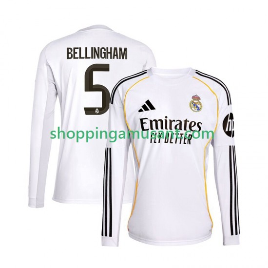 Real Madrid Jude Bellingham 5 Homme Domicile 2025-2026 Manche Longue Maillot de Foot
