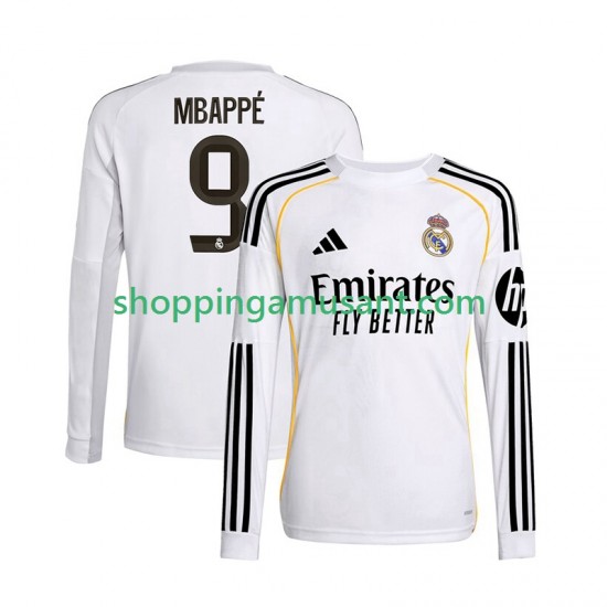 Real Madrid Mbappé Kylian 9 Homme Domicile 2025-2026 Manche Longue Maillot de Foot
