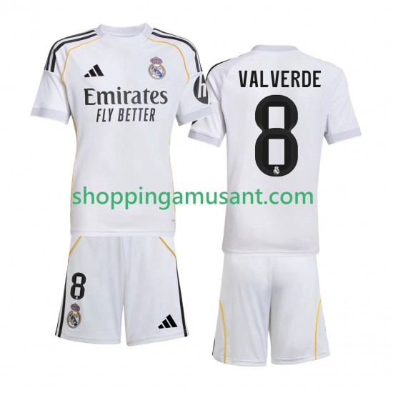 Real Madrid Valverde 8 Enfant Domicile 2025-2026 Manche Courte Maillot de Foot