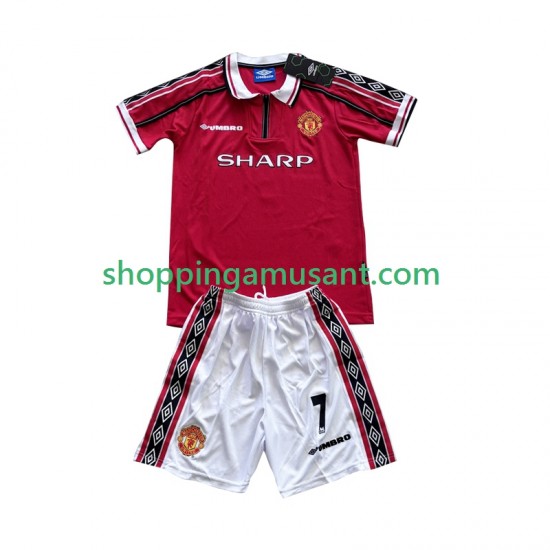 Maillot de Foot Manchester United Beckham 7 Rétro Enfant Domicile 1999 1998 Manche Courte