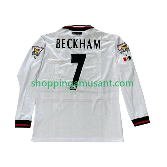 Maillot de Foot Manchester United Beckham 7 Rétro Homme Extérieur 1999 1998 Manche Longue