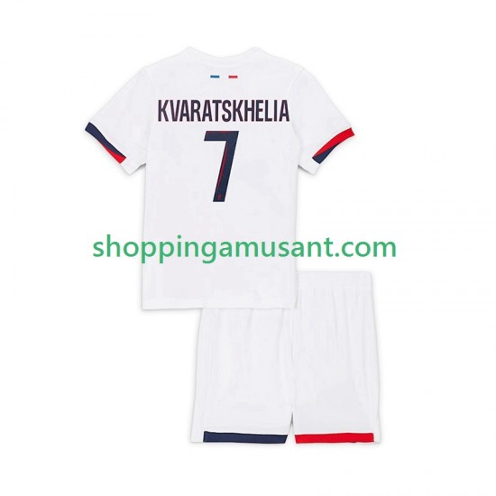 Maillot de Foot Paris Saint-Germain Khvicha Kvaratskhelia 7 Enfant Extérieur 2024-2025 Manche Courte