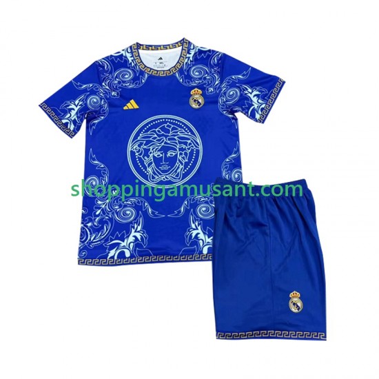 Maillot de Foot Real Madrid Versace Blue Edition Enfant Domicile 2024-2025 Manche Courte