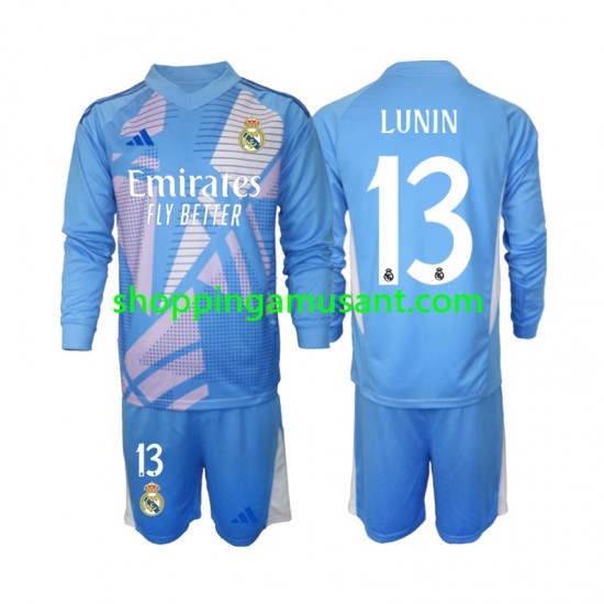 Maillot de Foot Real Madrid Andriy Lunin 13 Gardien Enfant Domicile 2024-2025 Manche Longue