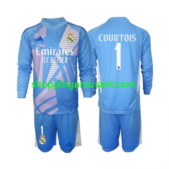 Maillot de Foot Real Madrid Thibaut Courtois 1 Gardien Enfant Domicile 2024-2025 Manche Longue