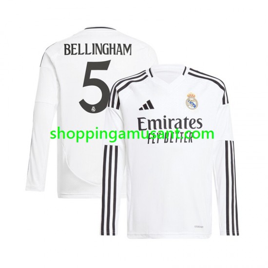 Maillot de Foot Real Madrid Jude Bellingham 5 Homme Domicile 2024-2025 Manche Longue