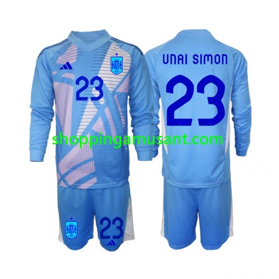 Maillot de Foot Espagne Unai Simon 23 Gardien Enfant Domicile Euro 2024 Manche Longue