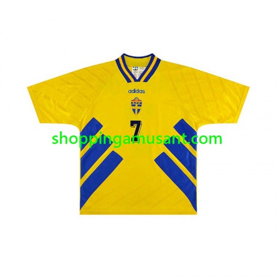 Maillot de Foot Suède Henrik Larsson 7 Rétro Homme Domicile 1994 Manche Courte