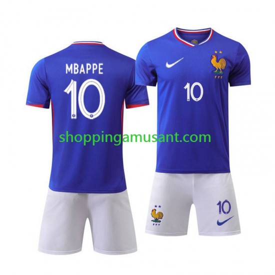 Maillot de Foot France Mbappé Kylian 10 Enfant Domicile Euro 2024 Manche Courte