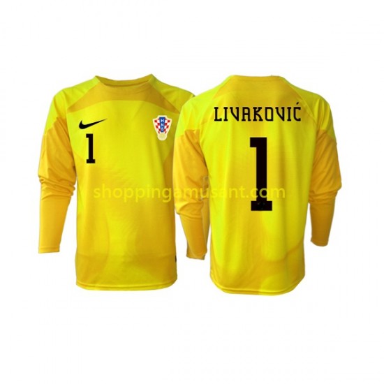 Maillot de Foot Croatie Dominik Livakovic 1 Gardien Homme Domicile Coupe du Monde 2022 Manche Longue
