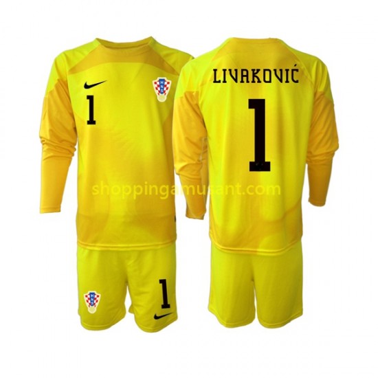 Maillot de Foot Croatie Dominik Livakovic 1 Gardien Enfant Domicile Coupe du Monde 2022 Manche Longue