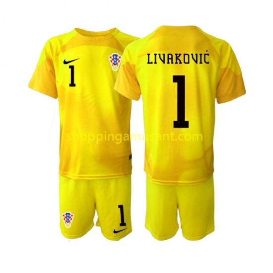 Maillot de Foot Croatie Dominik Livakovic 1 Gardien Enfant Domicile Coupe du Monde 2022 Manche Courte