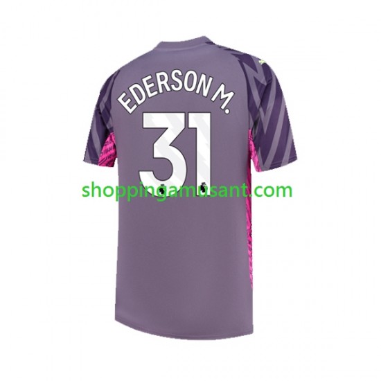 Maillot de Foot Manchester City Ederson Moraes 31 Gardien Homme Extérieur 2023-2024 Manche Courte