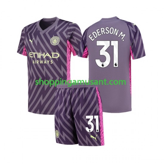 Maillot de Foot Manchester City Ederson Moraes 31 Gardien Enfant Extérieur 2023-2024 Manche Courte