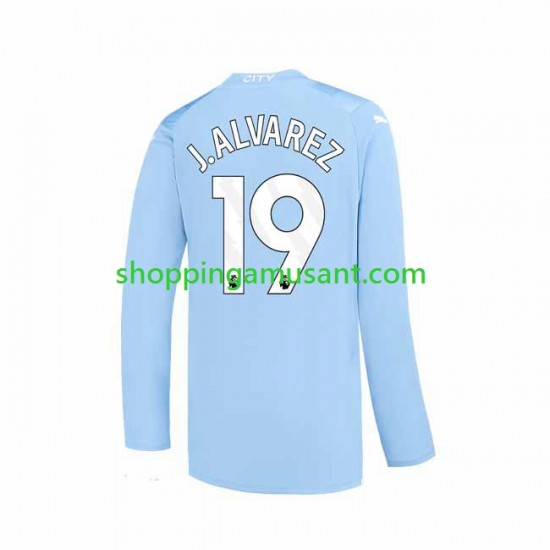 Maillot de Foot Manchester City J. ALVAREZ 19 Homme Domicile 2023-2024 Manche Longue
