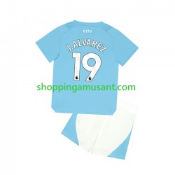 Maillot de Foot Manchester City J. ALVAREZ 19 Enfant Domicile 2023-2024 Manche Courte