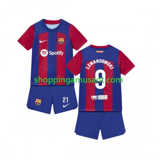 Maillot de Foot FC Barcelone Robert Lewandowski 9 Enfant Domicile 2023-2024 Manche Courte