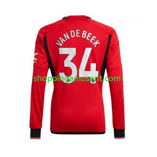 Maillot de Foot Manchester United Donny van de Beek 34 Homme Domicile 2023-2024 Manche Longue