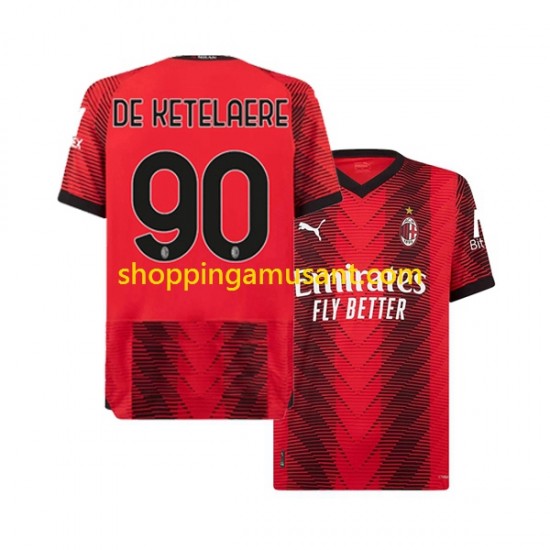 Maillot de Foot AC Milan Charles De Ketelaere 90 Homme Domicile 2023-2024 Manche Courte