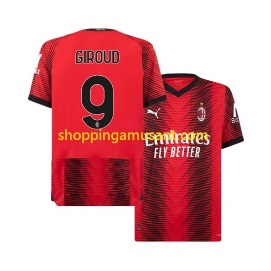 Maillot de Foot AC Milan Olivier Giroud 9 Homme Domicile 2023-2024 Manche Courte