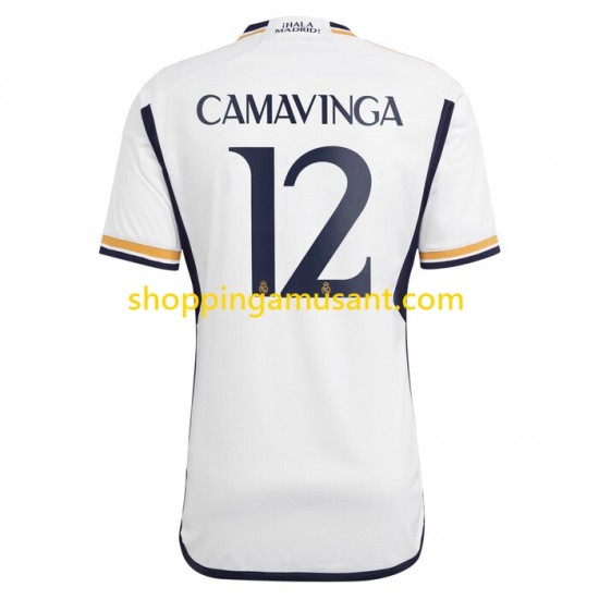 Maillot de Foot Real Madrid Camavinga 12 Homme Domicile 2023-2024 Manche Courte