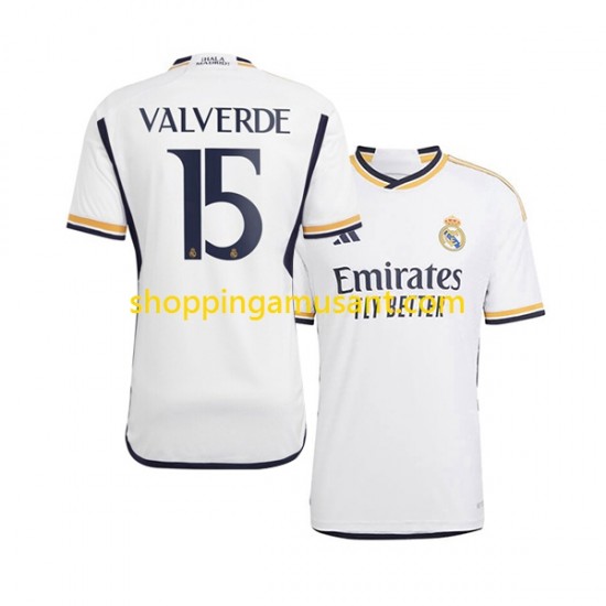 Maillot de Foot Real Madrid Federico Valverde 15 Homme Domicile 2023-2024 Manche Courte