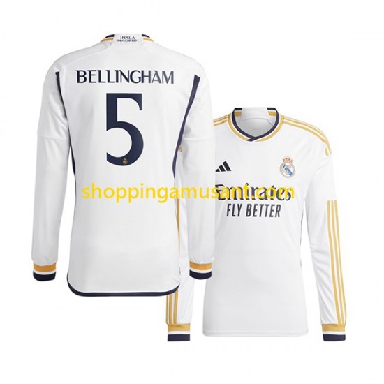 Maillot de Foot Real Madrid Jude Bellingham 5 Homme Domicile 2023-2024 Manche Longue