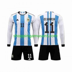 Maillot de Foot Argentine 3 Stars Di Maria 11 Enfant Domicile Coupe du Monde 2022 Manche Longue