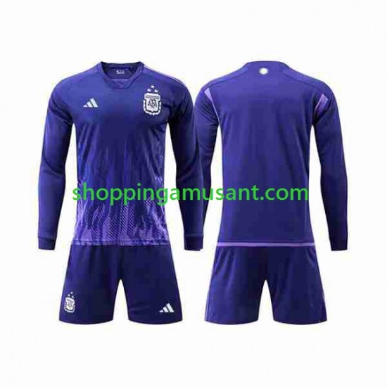 Maillot de Foot Argentine 3 Stars Enfant Extérieur Coupe du Monde 2022 Manche Longue