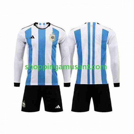 Maillot de Foot Argentine 3 Stars Enfant Domicile Coupe du Monde 2022 Manche Longue