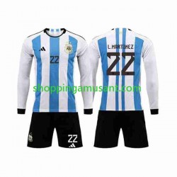 Maillot de Foot Argentine 3 Stars Lautaro Martinez 22 Enfant Domicile Coupe du Monde 2022 Manche Longue