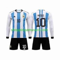 Maillot de Foot Argentine 3 Stars Lionel Messi 10 Enfant Domicile Coupe du Monde 2022 Manche Longue