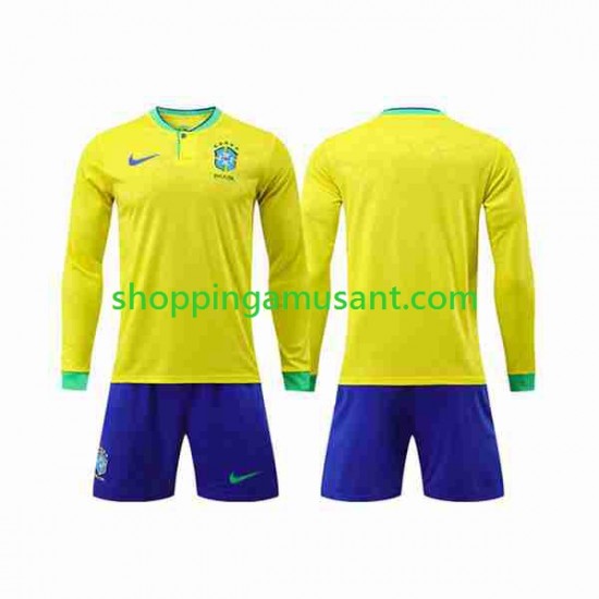 Maillot de Foot Brésil Enfant Domicile Coupe du Monde 2022 Manche Longue