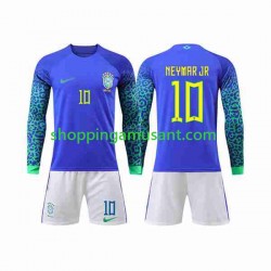 Maillot de Foot Brésil Neymar Jr 10 Enfant Extérieur Coupe du Monde 2022 Manche Longue