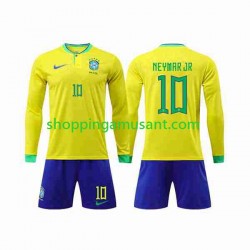 Maillot de Foot Brésil Neymar Jr 10 Enfant Domicile Coupe du Monde 2022 Manche Longue
