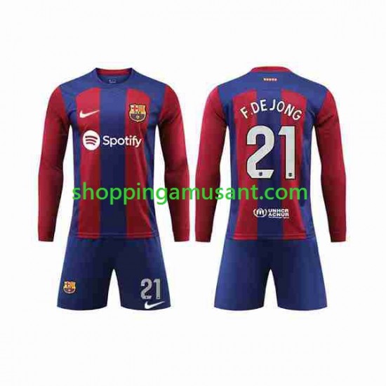 Maillot de Foot FC Barcelone Frenkie de Jong 21 Enfant Domicile 2023-2024 Manche Longue