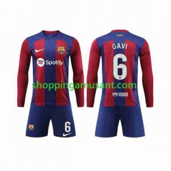 Maillot de Foot FC Barcelone GAVI 6 Enfant Domicile 2023-2024 Manche Longue