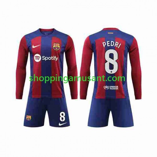 Maillot de Foot FC Barcelone Pedri 8 Enfant Domicile 2023-2024 Manche Longue