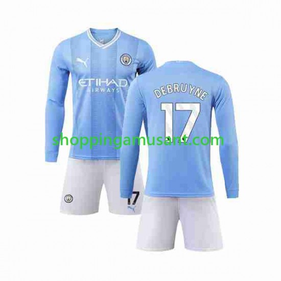 Maillot de Foot Manchester City Kevin De Bruyne 17 Enfant Domicile 2023-2024 Manche Longue