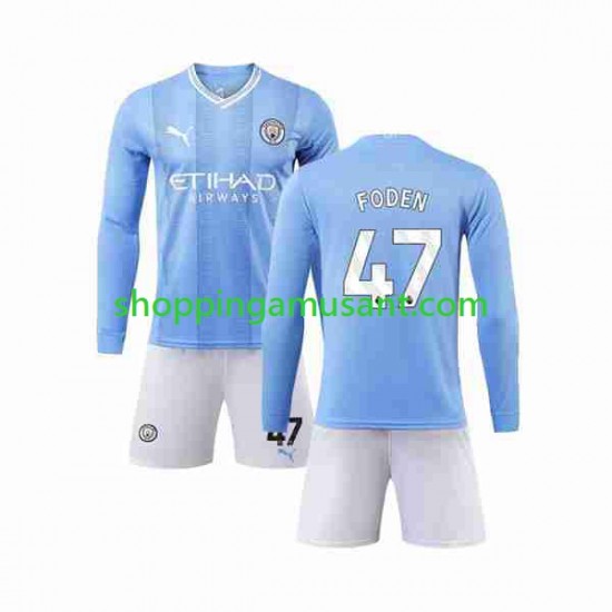 Maillot de Foot Manchester City Phil Foden 47 Enfant Domicile 2023-2024 Manche Longue