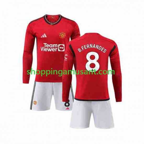 Maillot de Foot Manchester United B Fernandes 8 Enfant Domicile 2023-2024 Manche Longue
