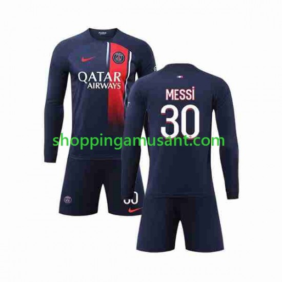 Maillot de Foot Paris Saint-Germain Lionel Messi 30 Enfant Domicile 2023-2024 Manche Longue