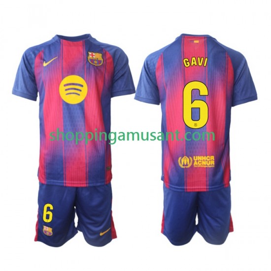 Maillot de Foot FC Barcelone Gavi 6 Enfant Domicile 2025-2026 Manche Courte