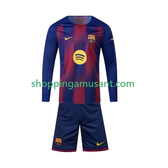 Maillot de Foot FC Barcelone Enfant Domicile 2025-2026 Manche Longue