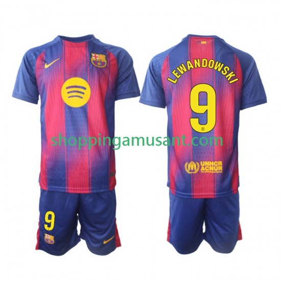 Maillot de Foot FC Barcelone Robert Lewandowski 9 Enfant Domicile 2025-2026 Manche Courte