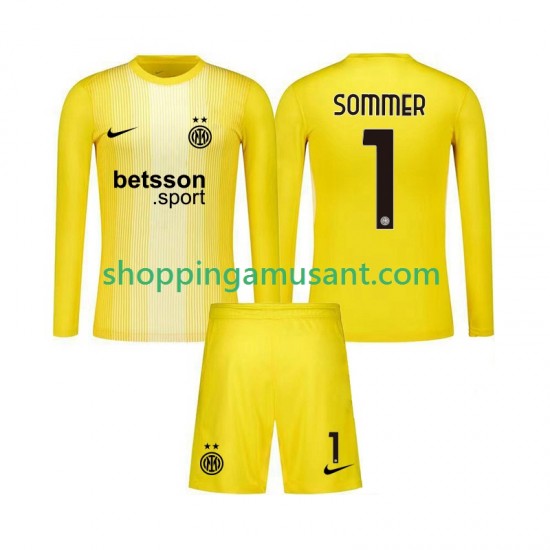 Maillot de Foot Inter Milan Yann Sommer 1 Gardien Enfant Extérieur 2025-2026 Manche Longue